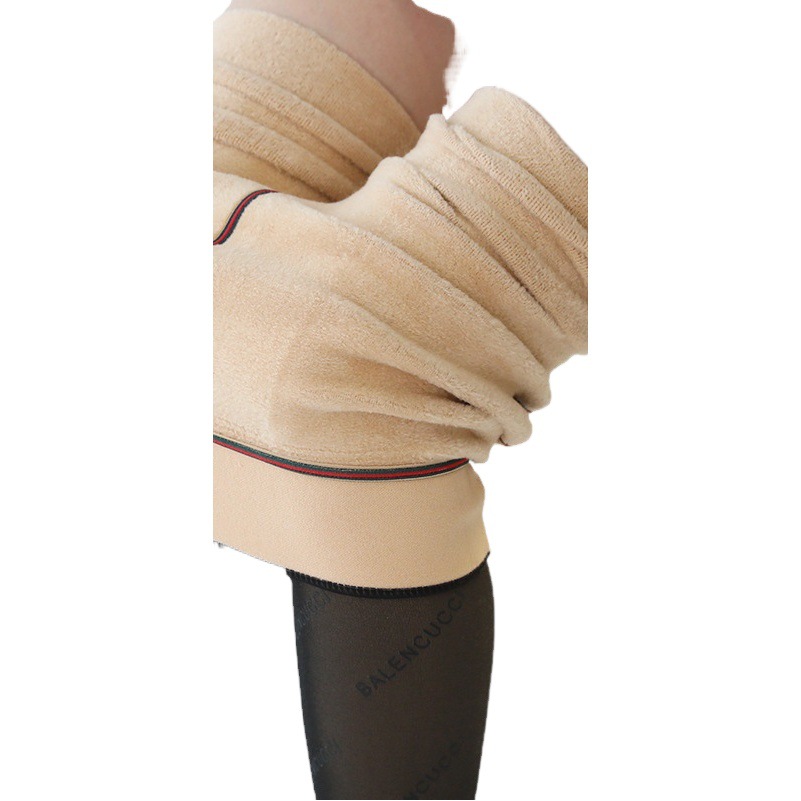 Pantalones de una Pieza Transparentes con Estampado de Letras, Estilo Nuevo, Primavera-Otoño, Leggings Gruesos con Forro Polar, Pantalones de una Pieza Transparentes Simulados para Mujer