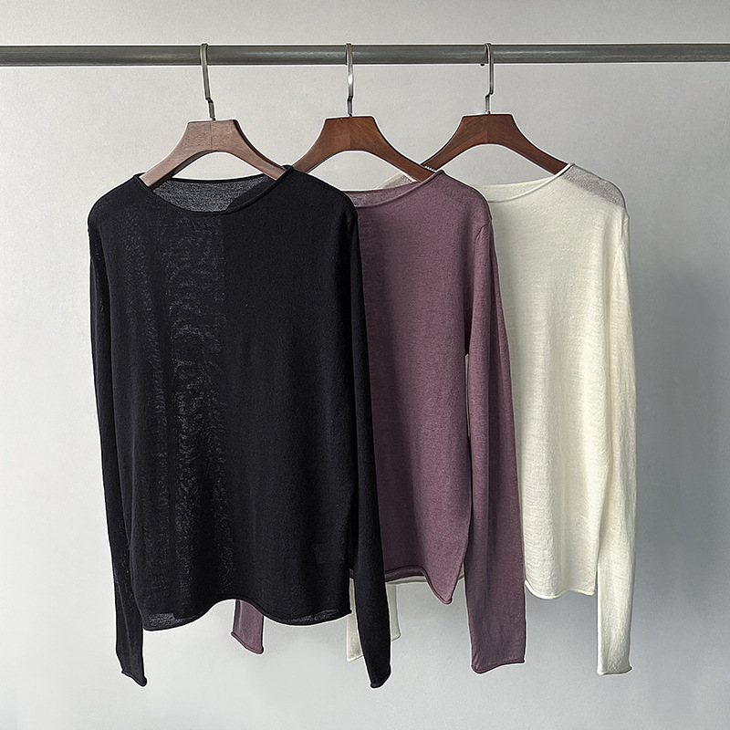 极细绵软羊毛卷边弹力打底衫 修身舒适直筒日着轻薄羊毛衫春秋款