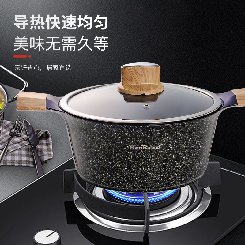 Olla antiadherente, olla de aluminio, olla de hervidor, juego de sartén, juego de 7 piezas, utensilios de cocina de exportación para el hogar, combinación de olla de sopa, sartén de gas transfronteriza