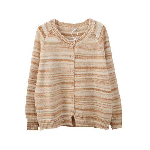 Sweet and Gentle Gradient Casual Cardigan Coat for Autumn, Fat MM Fat-Hiding Round Neck Top 411774