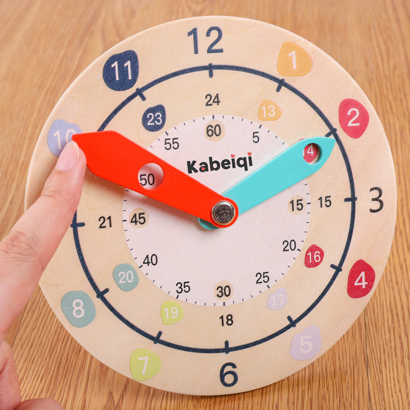 Reloj de madera modelo kindergarten Escuela Primaria Primer Grado reloj de enseñanza ayudas didácticas niños aprendizaje tiempo conciencia aprendizaje ayudas de aprendizaje