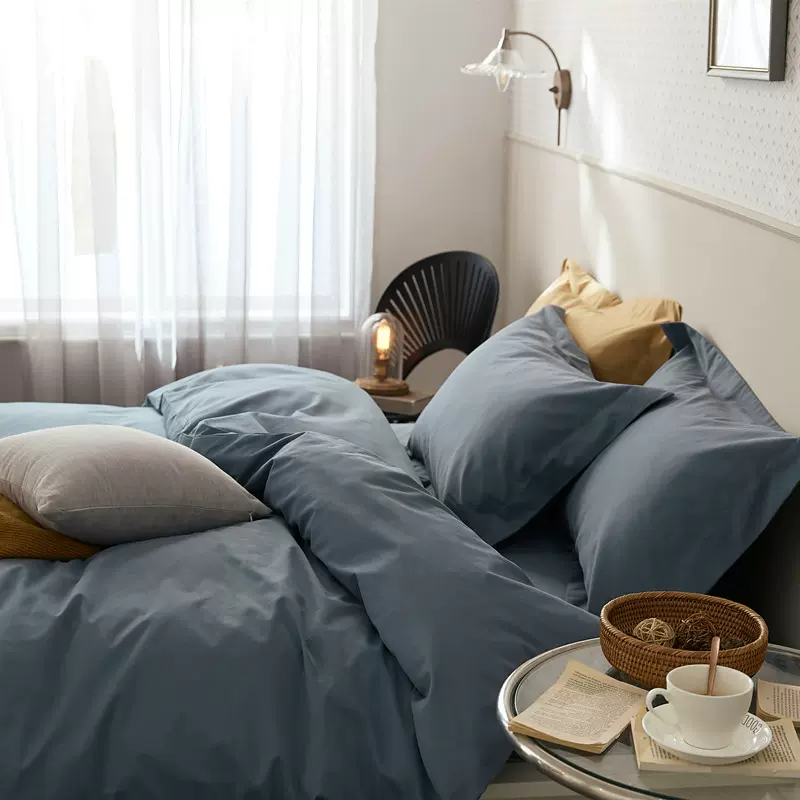 100支秋冬全棉纯棉磨毛四件套床上用品 1.8m床单床笠纯色简约被套