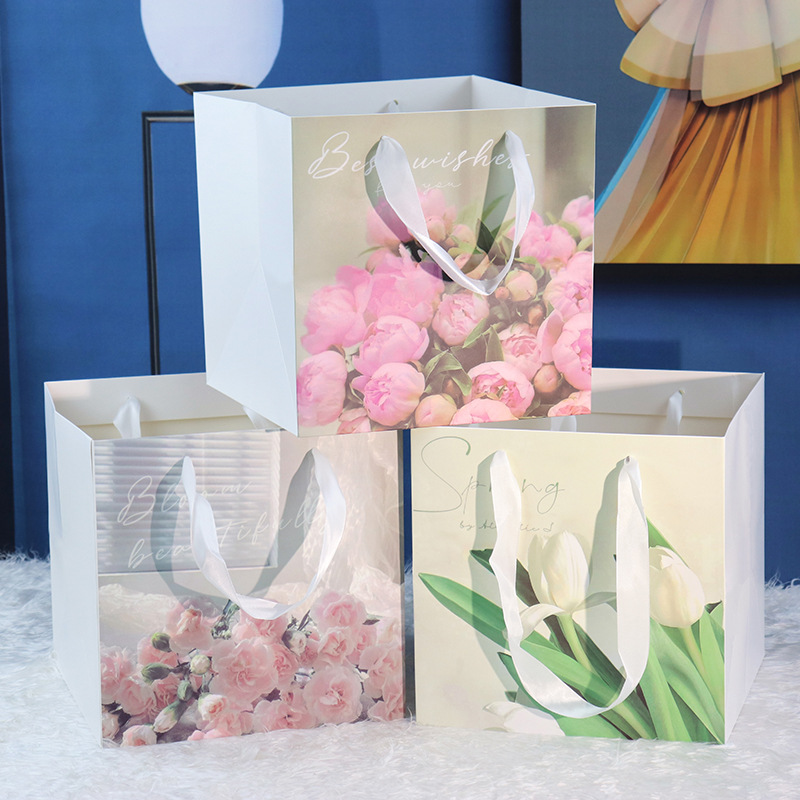 新款鲜花手提袋七夕情人节包装礼品袋伴手礼花束袋节日礼物