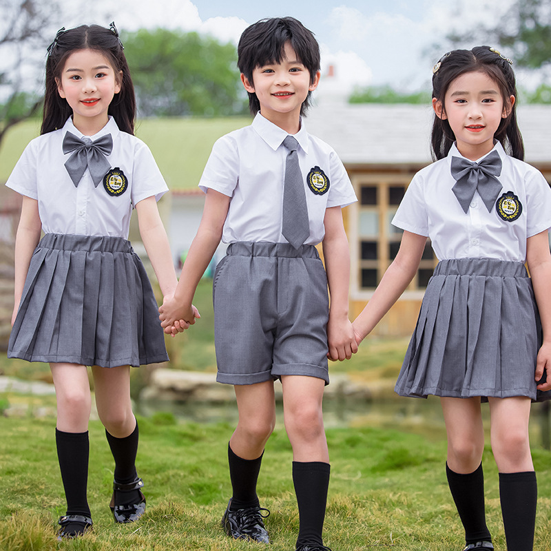 Preschool children's summer uniform, children's college English-style short-sleeved class uniform, primary school uniform, June 1st performance photo uniform