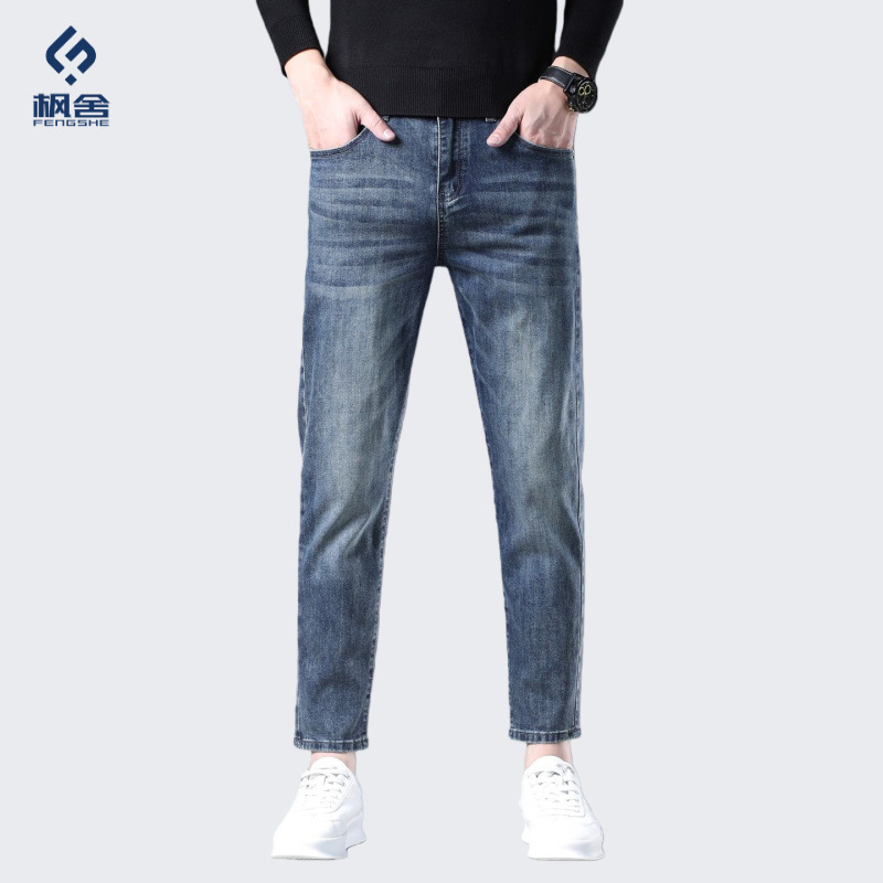Popular Men's Clothing / 2026 Spring and Autumn New Versatile Men's Slim-Fit Skinny Pants 9/10 Length Stretch Denim Pants