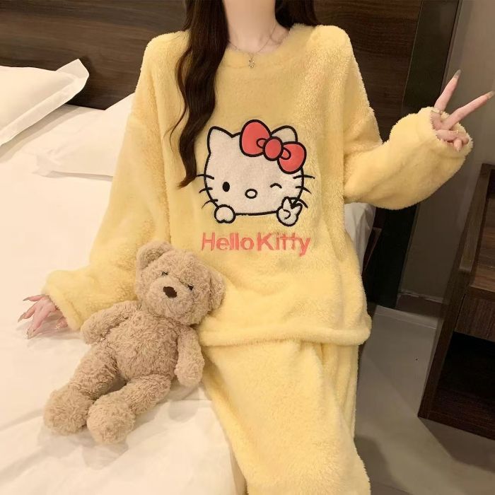 Pajamas for Women in Autumn and Winter, Thickened Flannel and Coral Velvet, Sweet Korean Style, Warm-Keeping Women's Pajamas, Loose-Fitting Home Clothes Pajamas for Women in Autumn and Winter, Thickened Flannel and Coral Velvet, Sweet Korean Style, Warm-Keeping Women's Pajamas, Loose-Fitting Home Clothes