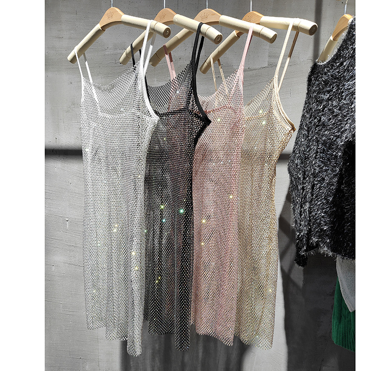 Wholesale Women's Sexy Diamond Solid Color Nightclub Party Bar V Neck Sleeveless Strap Dress display picture 10