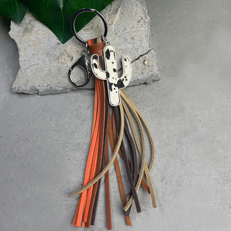 Ethnic Style Cactus Alloy Leather Tassel Bag Pendant Keychain display picture 5