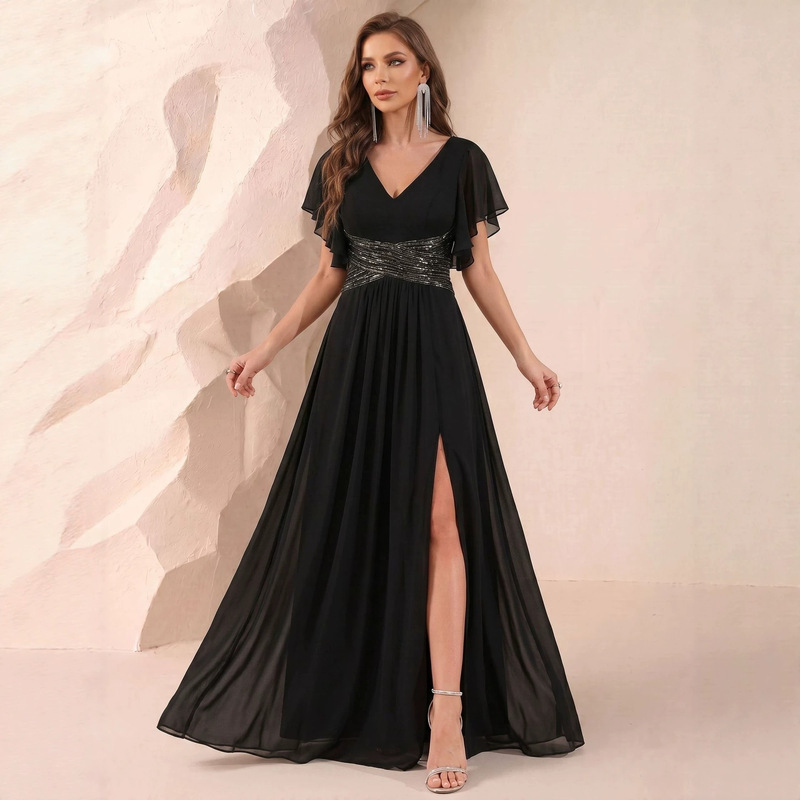 Elegant V-Neck Evening Dress 2026 New Style Sequin Patchwork Chiffon Dress Summer Cross-Border Hot-Selling Women's Dress Elegant V-Neck Evening Dress 2026 New Style Sequin Patchwork Chiffon Dress Summer Cross-Border Hot-Selling Women's Dress
