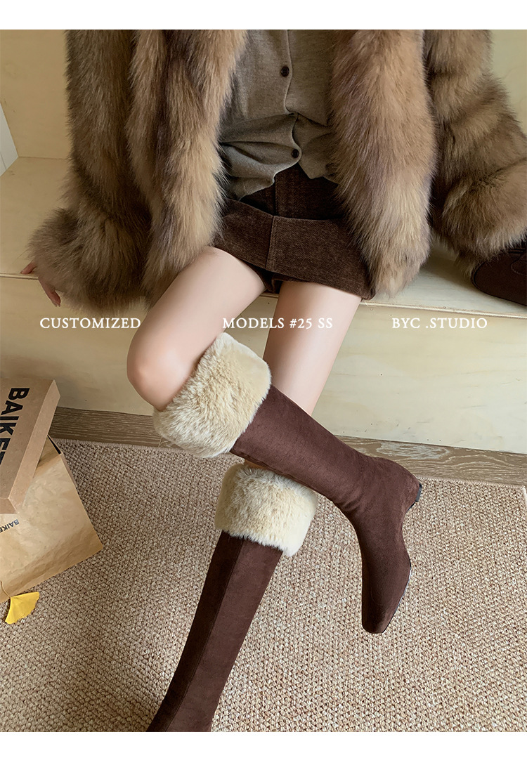 Boot tuyết nữ cổ cao lót lông cừu đế dày màu nâu — màu nâu chi tiết 24