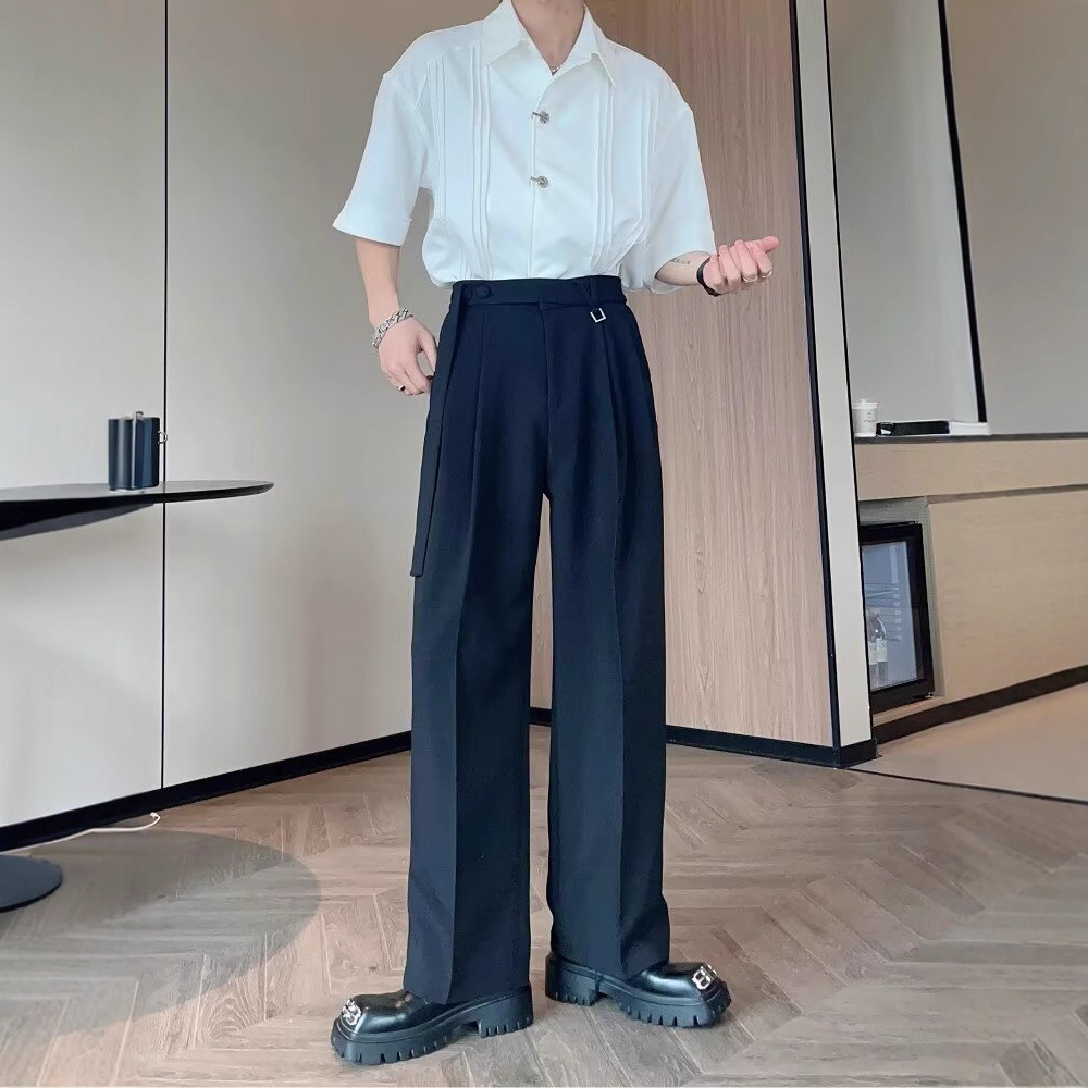 Spring and Summer Korean Style Thin Drapey High-End Black Trousers for Boys Loose and Versatile Straight Casual Suit Trousers