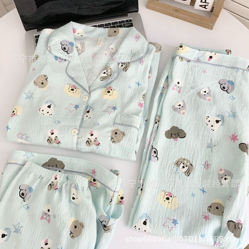 Pajamas de tres piezas de torta de oso para mujeres de verano, pantalones de manga corta, nubes de algodón adorable, viento en 2025 nueva ropa para el hogar