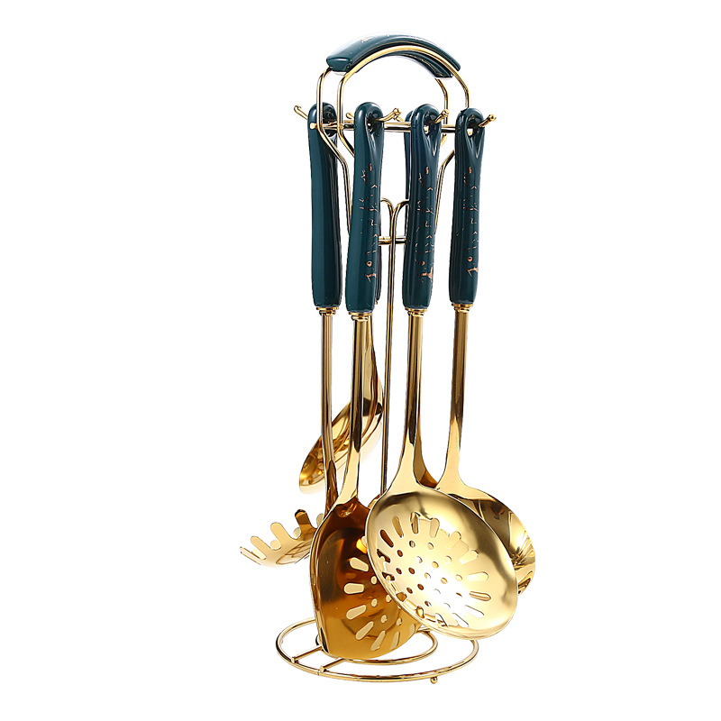 Nórdico engrosada cuchara de sopa de acero inoxidable colador olla pala cerámica utensilios de cocina de siete piezas Set de regalo