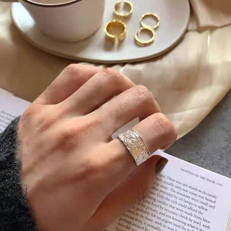 褶皱肌理戒指女几何不规则S925银个性开口指环ins小众设计食指戒|undefined