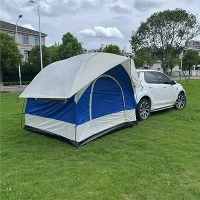 Outdoor double-layer car tail tent for camping and travel, rainproof and sunproof, SUV car camping tent, trunk tail canopy (Avtomobil dam çadırları) - blue-and-white-color-combination-250250200cm