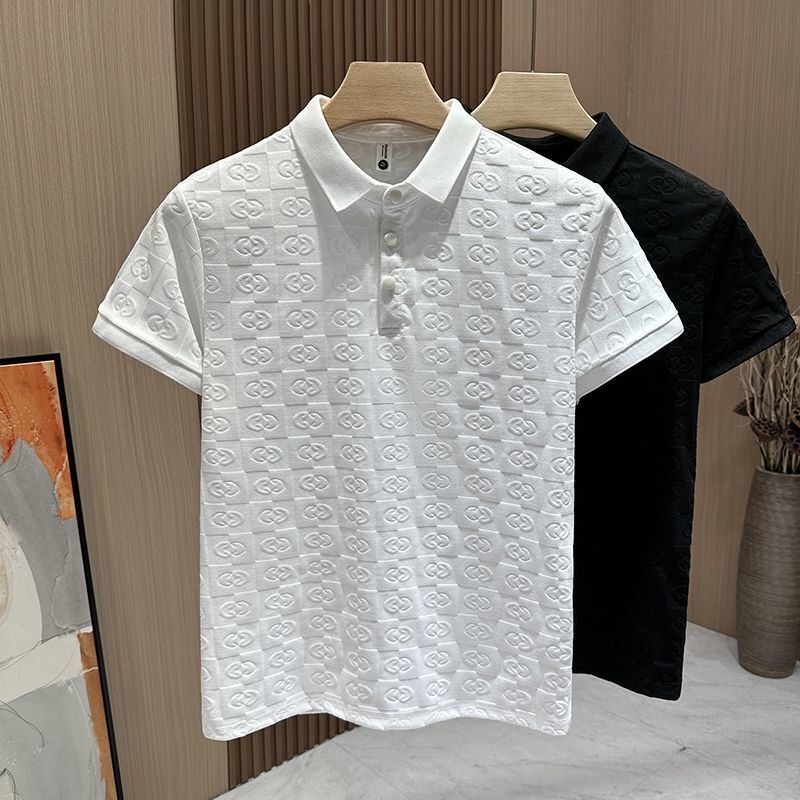 Cross-Border Dropshipping of New Summer Large Size Ice Silk Quick-Drying Short-Sleeved T-Shirts for Men Running and Fitness Solid Color Polo Shirts