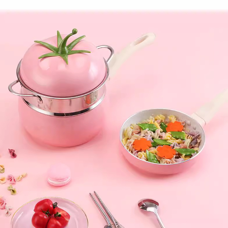 Yipin cocina creativa de leche de tomate olla antiadherente coreano olla de fideos instantáneos Cocina de Inducción universal de aluminio de doble fondo pequeña olla de leche