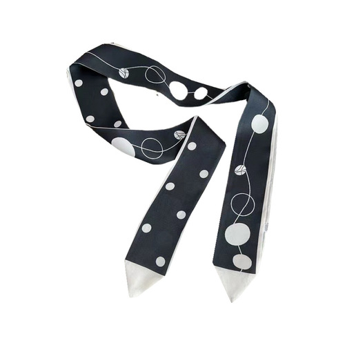 Summer new long strip versatile solid color tie bag Internet celebrity new decorative angled scarf Korean version female polka dot small silk scarf