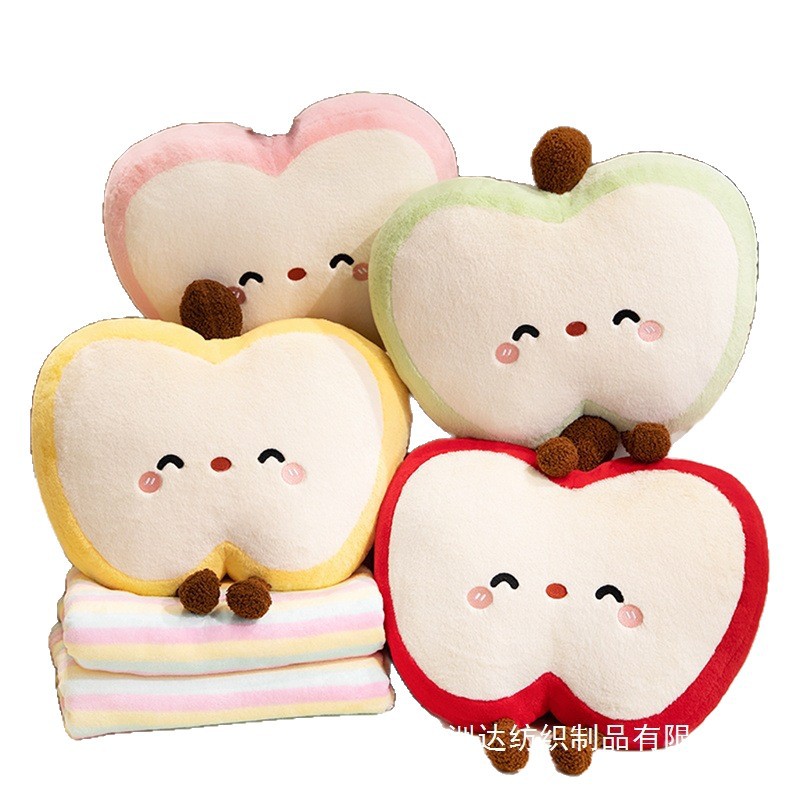 Cute almohada en forma de manzana edredón almohada de siesta de dibujos animados creativa cojín 3 en 1 niñas siesta manta de aire acondicionado