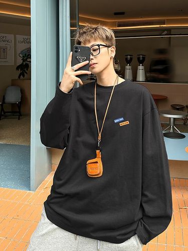 American heavy-duty long-sleeve T-shirt for men, spring and autumn version, oversized body shirt, inner layer base shirt, summer white clothing, trendy