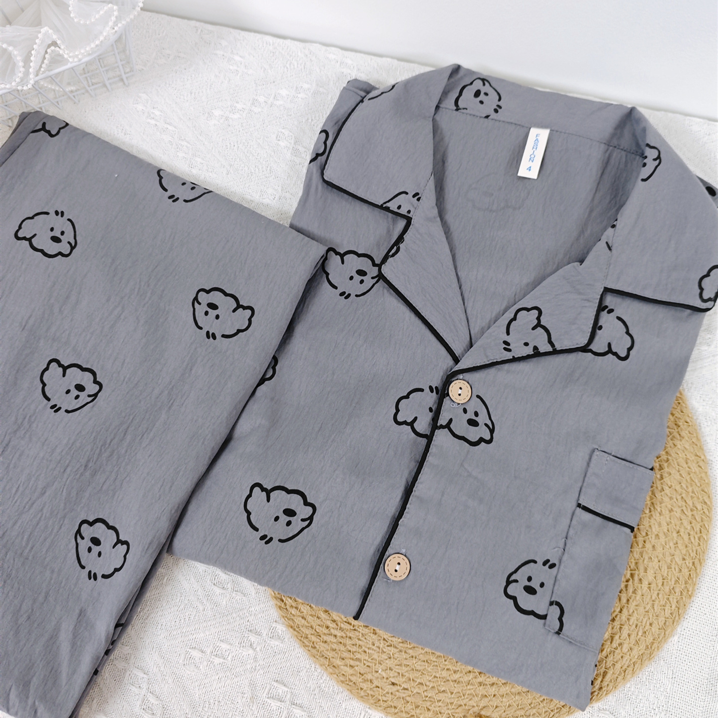 Cartoonins lápiz pequeño nuevo pijama hombre primavera y otoño nubes de algodón hilo de manga larga ropa de hogar para estudiantes adolescentes