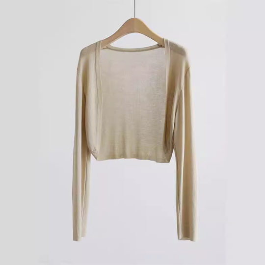 Ice Silk Knitted Sunscreen Cardigan Women's 2023 New Summer Thin Shawl Overshirt Short Air-conditioning Shirt Jacket