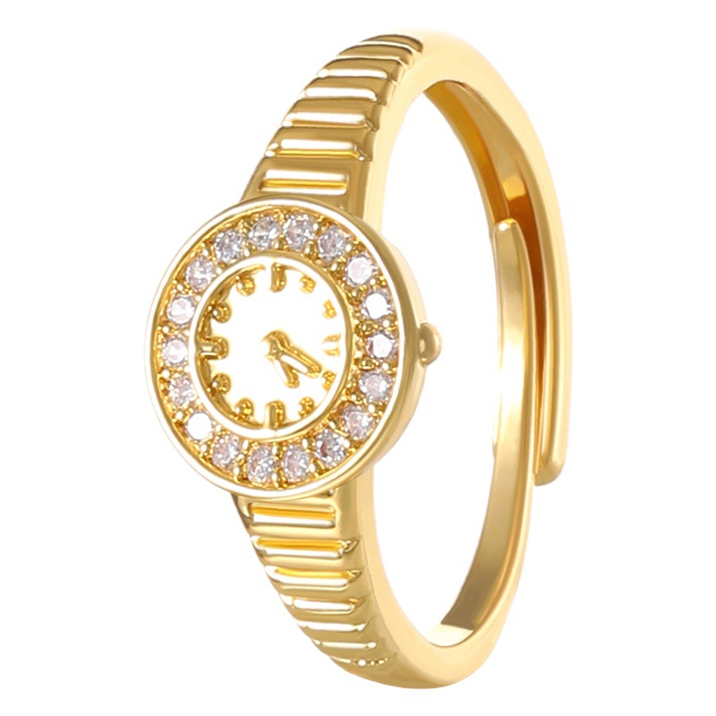 Cross-Border Small Gold Watch Ring Opening Adjustable European and American Style Personalized Light Luxury Couple Index Finger Ring Chinese Valentine's Day