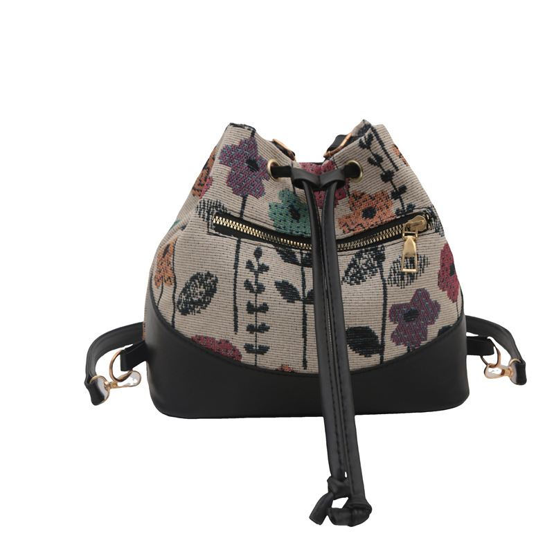 Bolsa de mochila de estilo nacional para mujeres 2024 nuevo bolso de moda para teléfonos móviles de verano ocio retro bolso de cubo de cuerda