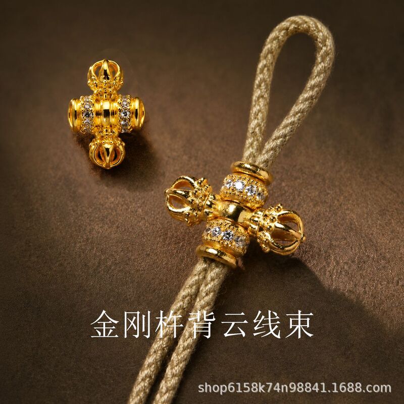 18K Gold-Plated Green Zircon Snake-Shaped Three-Way Buddha Head Ornament Accessory for Vajra Bodhi Bracelet Side Hanging DIY Parts