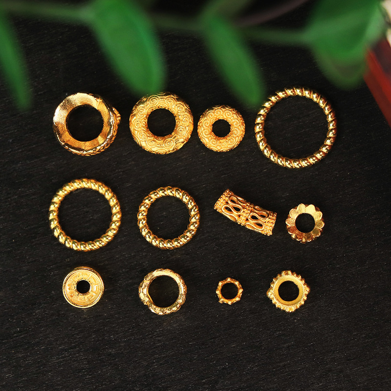 All-body S925 silver plated 24k gold auspicious cloud running ring diy design wear bracelet necklace bead accessories retro craft