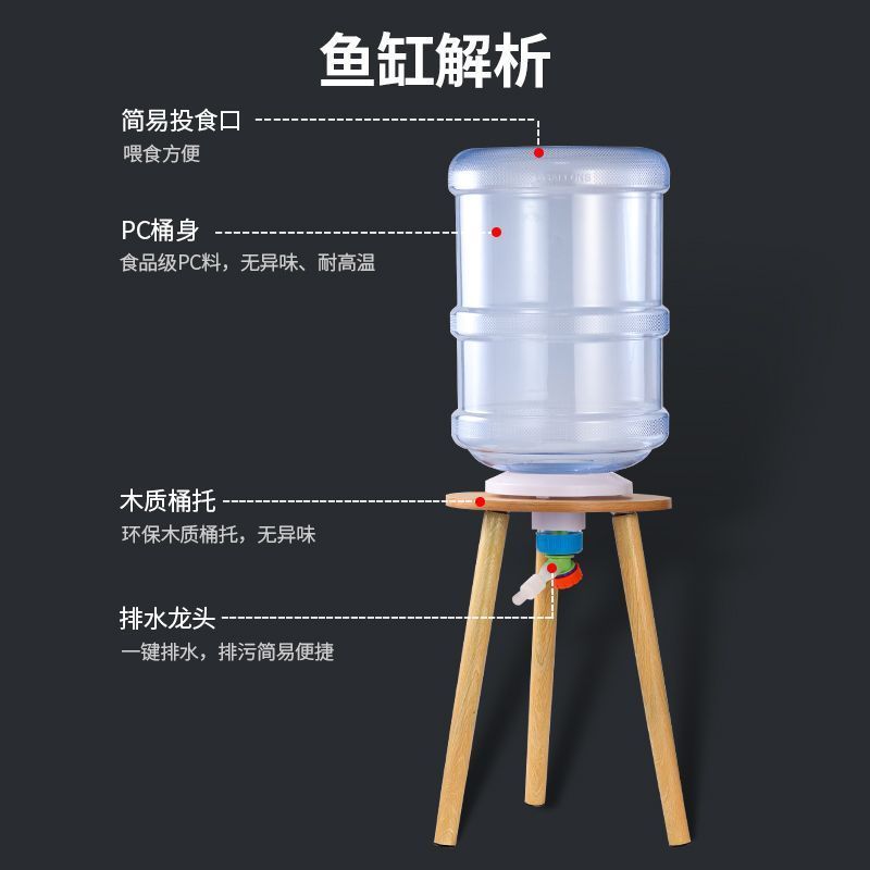 矿泉水桶养鱼纯净水桶改装生态鱼缸家庭观赏创意手工落地式鱼缸|undefined