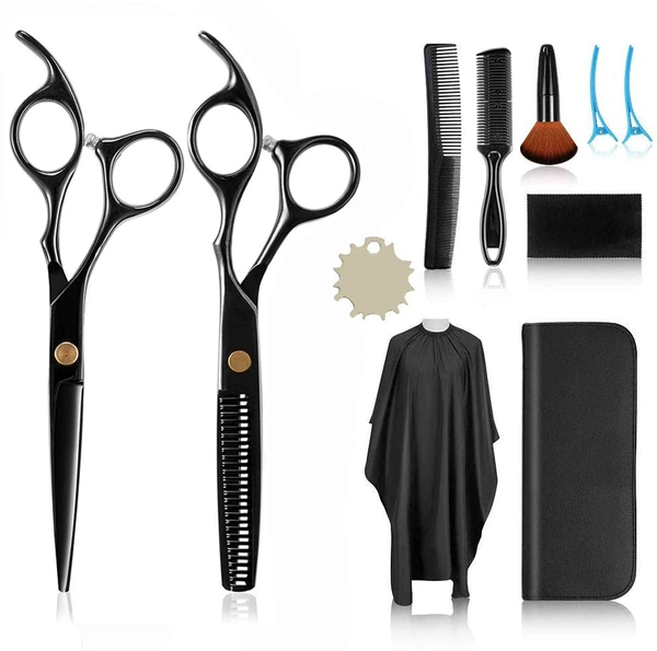 Black scissors, set, 11 pieces