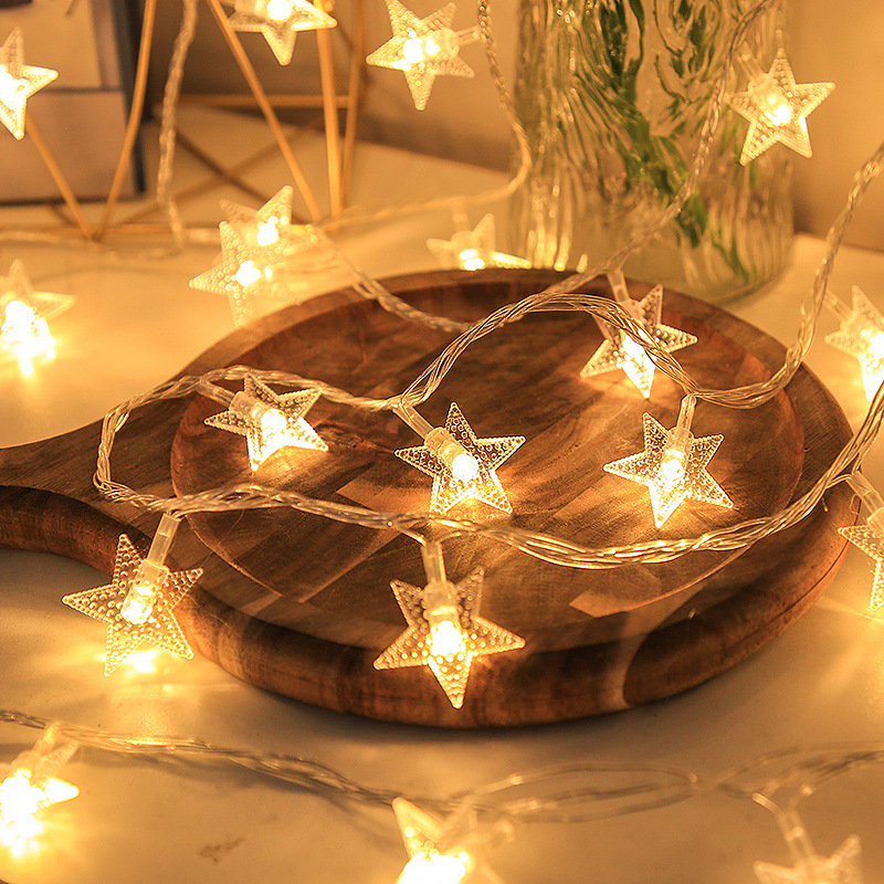 Luces LED de cadena con forma de estrella de cinco puntas, luces para exteriores, tienda de campaña, luces de ambiente, decoración navideña para patio, luces de cadena con forma de estrella