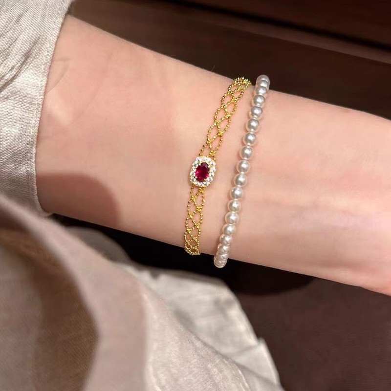 中古风金色蕾丝红色方糖手链轻奢气质高级感精致优雅百搭手环手饰|undefined