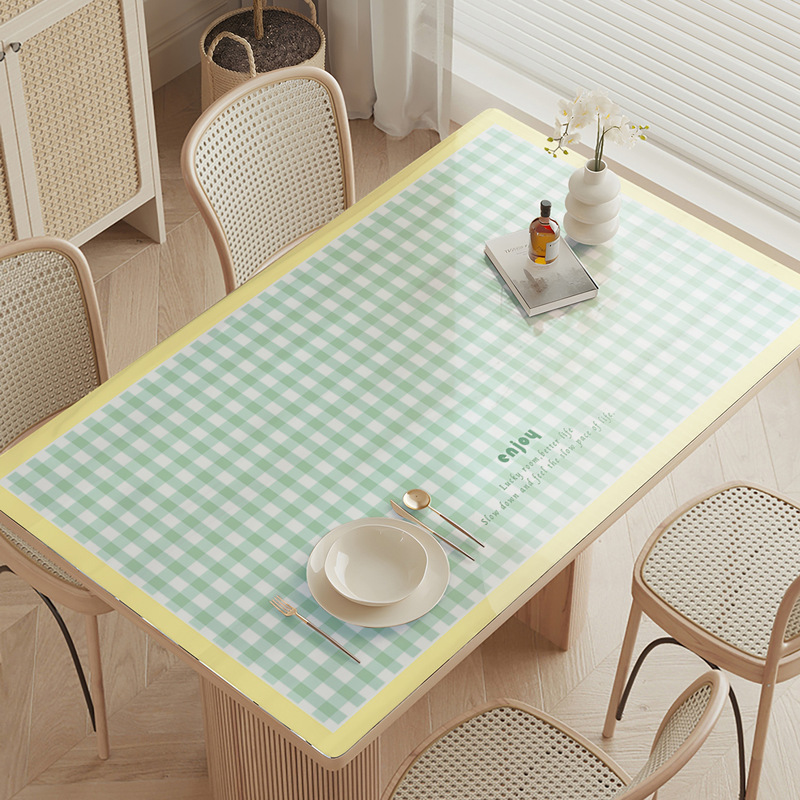 Soft Glass Pvc Table Mat Waterproof, Oil-Proof, Anti-Scalding, Dirt-Resistant and Heat-Insulating Tablecloth Rectangular Ins Style Coffee Table Table Mat