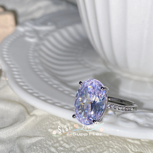 Sisi cold style ins light luxury sparkling ring niche exaggerated design versatile oval dove egg diamond ring for women