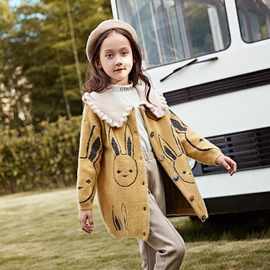 女童开衫2025新款儿童毛衣加绒加厚秋冬女孩仿水貂绒大童洋气外套