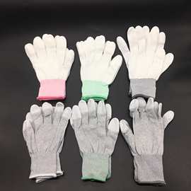 碳纤维pu涂指涂掌手套防静电手套13针尼龙白色无尘浸胶防滑劳保