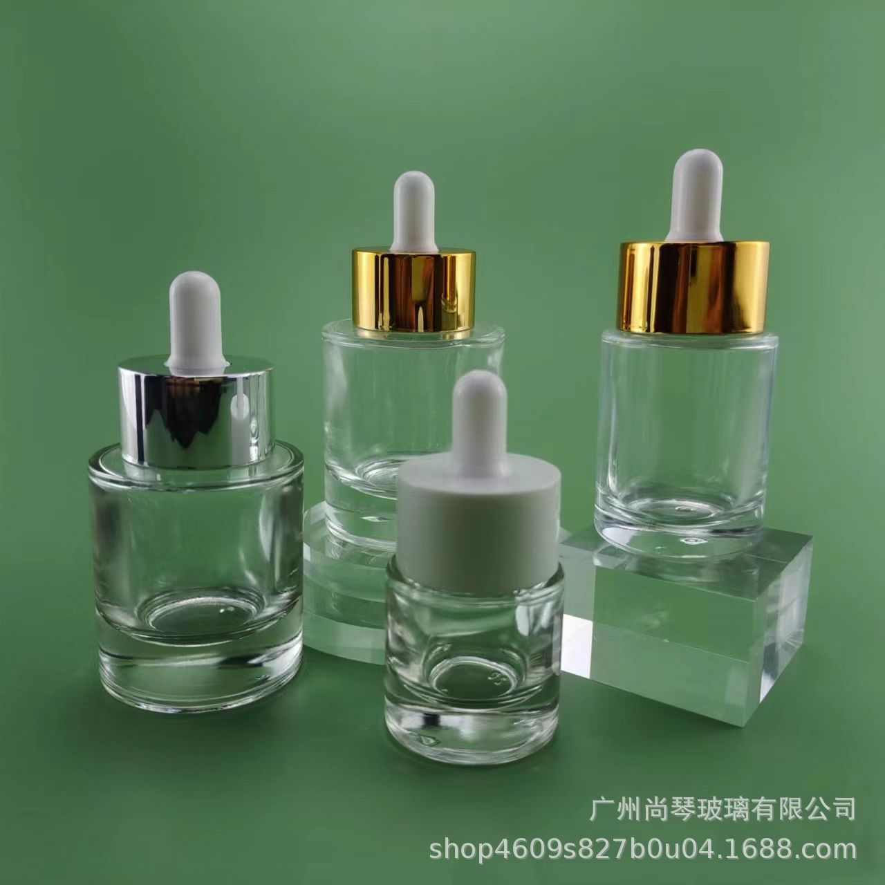 En stock botella de fondo grueso 30mll recto redondo hombro plano botella de líquido esencia botella cuentagotas sub-embalaje botella de vidrio material de embalaje