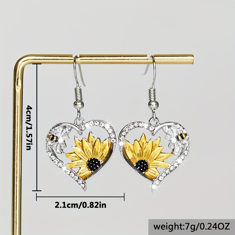 11g Weight Alloy Ear Needle Material 1 Pair Retro Bohemian Sunflower Heart Shape Alloy Drop Earrings