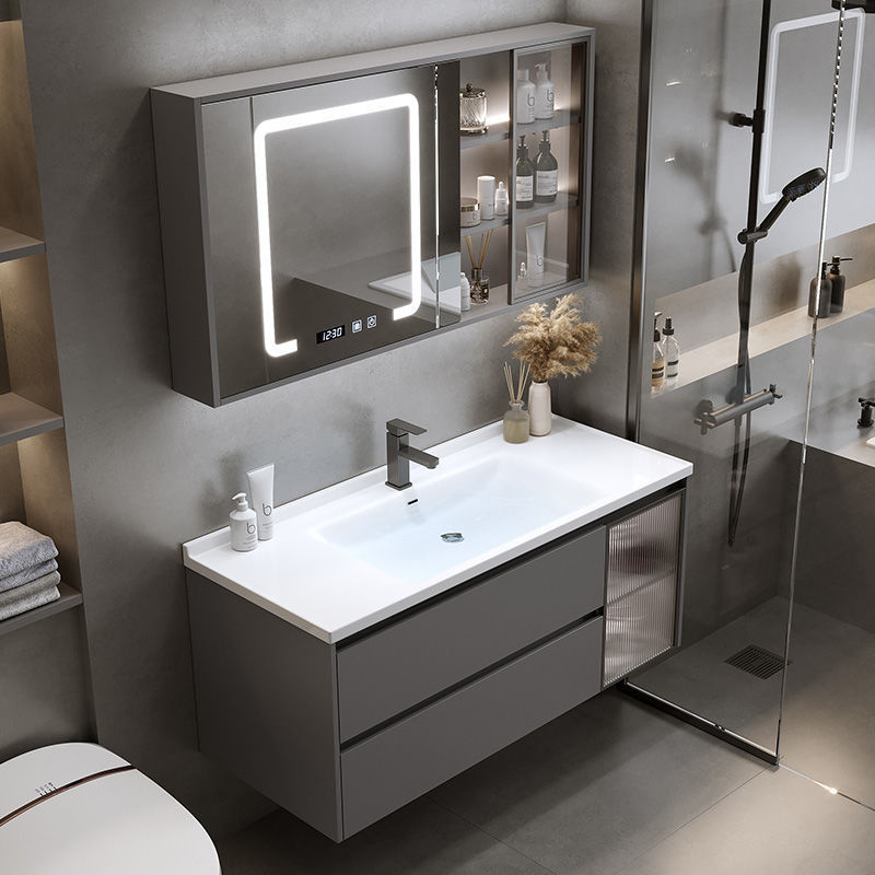 Luz de lujo de cerámica integrada cuenca baño gabinete combinación baño lavabo inteligente lavabo traje