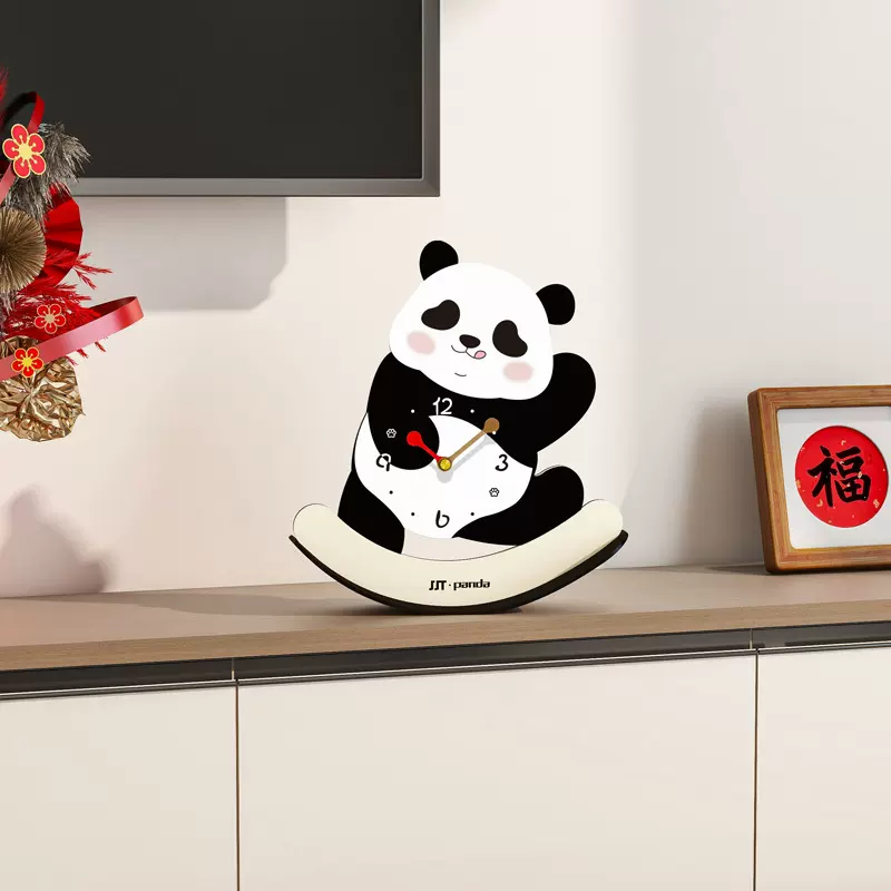 时尚熊猫座钟客厅卧室家用钟表家用创意摆件简约大气高级装饰
