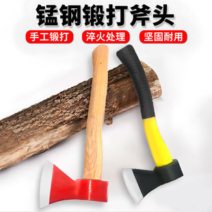 Customized Manganese Steel Forged Outdoor Mountain Ax Household Firewood Splitter Plastic Fiber Rubber Handle Ax Garden Fire Ax