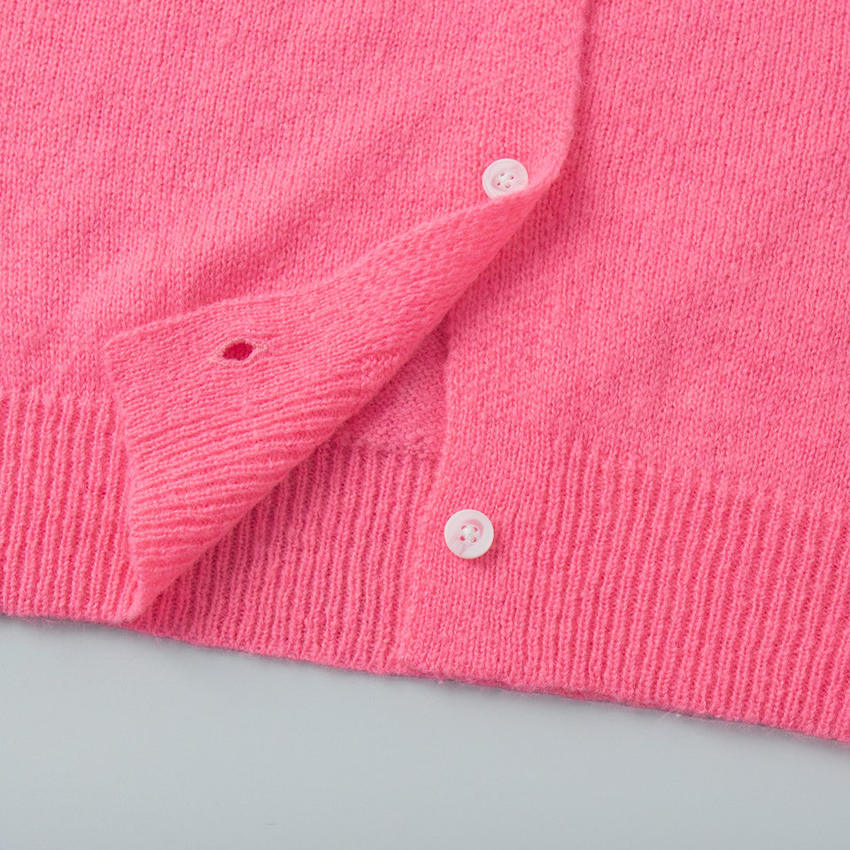 Áo cardigan len dệt kim dáng mỏng nhẹ cài nút một hàng, tay dài cổ tròn nữ — hoa hồng đỏ, màu be, màu cam, màu hoa cà chi tiết 150