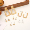 Metal square earrings from pearl, set, suitable for import