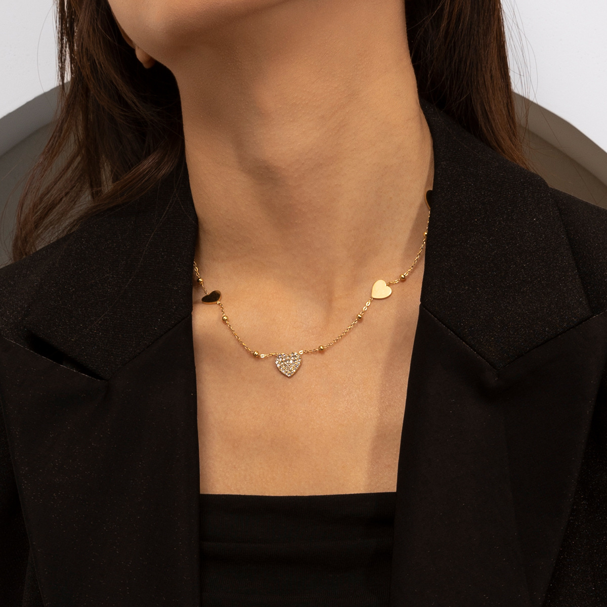 Collar de acero inoxidable para mujeres no se desvanece amor incrustado collar de zircon ligero lujo nicho ventas calientes transfronterizas image 4