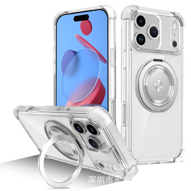 高透明で黄ばみなし、iPhone 17携帯電話ケースに最適、360度回転磁気スタンド、Apple 16落下防止保護カバー|undefined