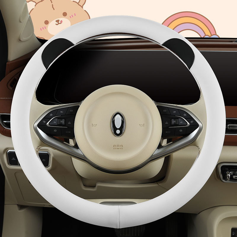 漫画の熊の耳の全皮のナパのハンドルカバーの車の内装は女性のかわいい四季の通用を代行します。|undefined