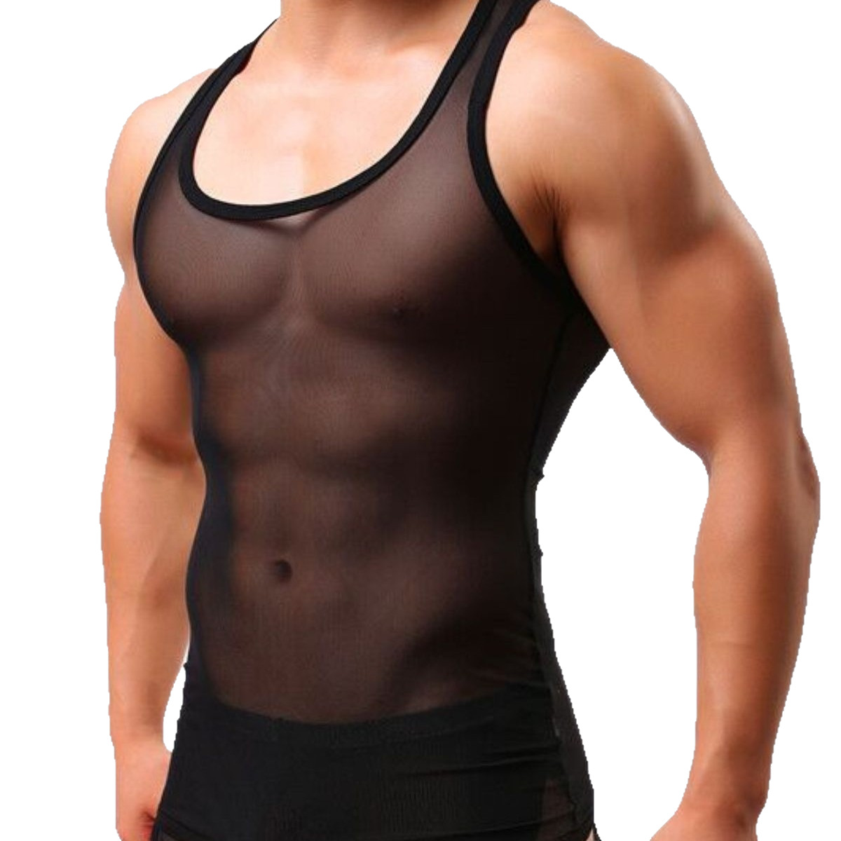 Cross-border Men's Body-shaping Fully Transparent Plus-size Seamless Breathable Sleepwear Sexy Tight-fitting Ultra-thin_voghion.com