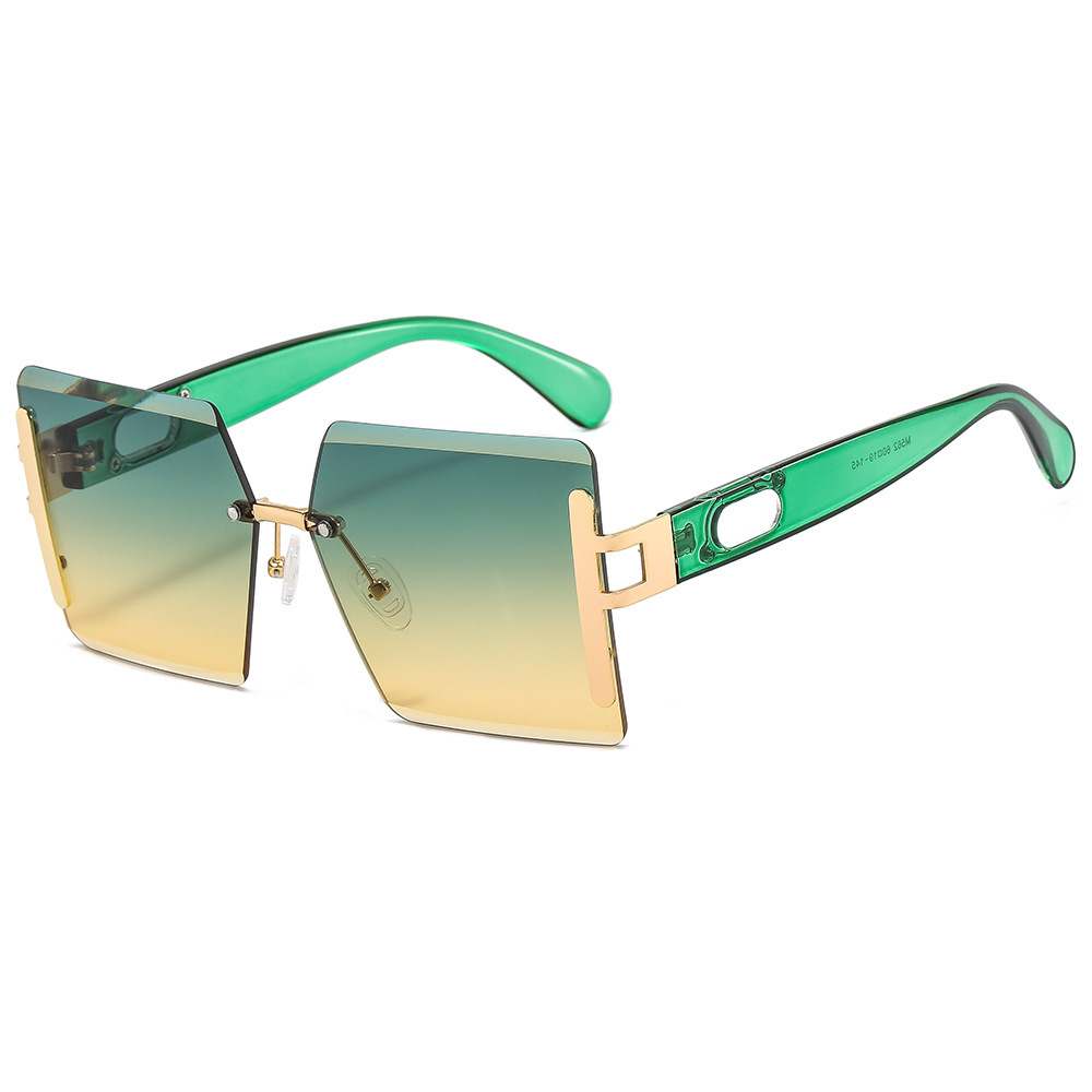 Nuevas gafas de sol cuadradas sin marco multicolores transfronterizas, gafas de sol de protección solar de pasarela de lujo ligero europeo y americano para mujeres Sunglasses